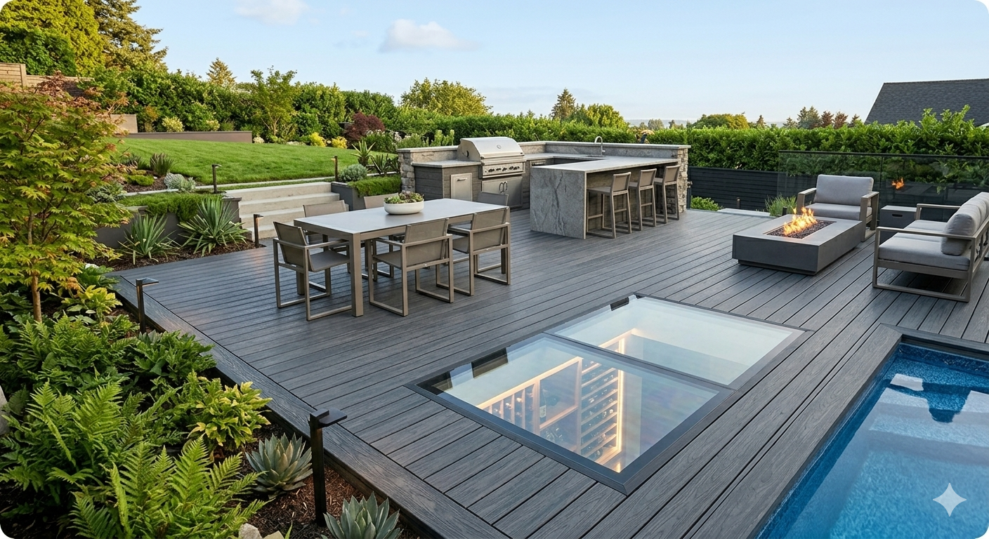 Modern Architecture Project featuring Necowood WPC Decking and Outdoor Kitchen